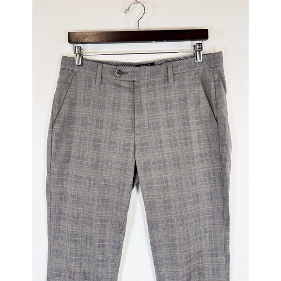 Ted Baker Mens Pants Gray Chino Straight Slim Fit Plaid Flat Front Stretch 32x28 - Picture 6 of 11